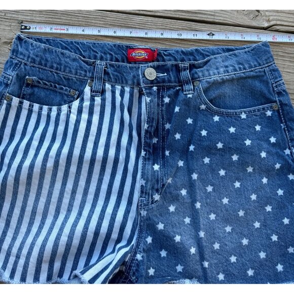 DICKIES Stars & Stripes Print 5-Pocket‎ Shorts Frayed Hem y2k Look Sz 30 g1 - Picture 4 of 6